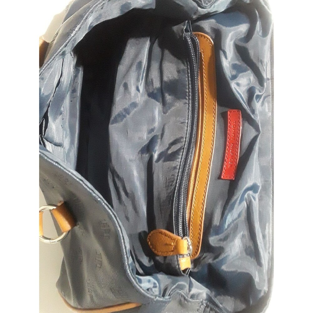 Tommy‎ Hilfiger Tote Bag Purse Handbag Designer Logo Navy Blue Leather Trim